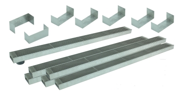 Entwässerungsrinne Edelstahl superflach Rost Längsstabrost SET Typ 6, System 35/80